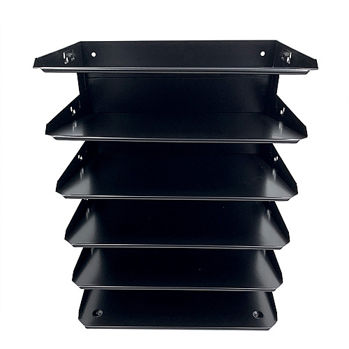 Huron Horizontal Slots Desk Organizer 6 Compartment(s) - Horizontal - 15" Height x 8.75" Width x 12" Depth - Durable, Label Holder - Black - Steel - 1 Each (HASZ0157)