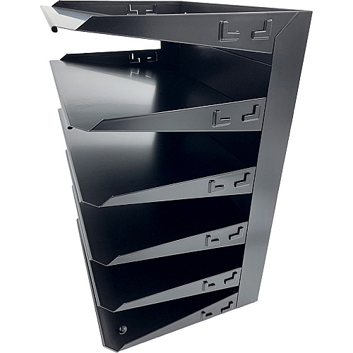 Huron Horizontal Slots Desk Organizer 6 Compartment(s) - Horizontal - 15" Height x 8.75" Width x 12" Depth - Durable, Label Holder - Black - Steel - 1 Each (HASZ0157)