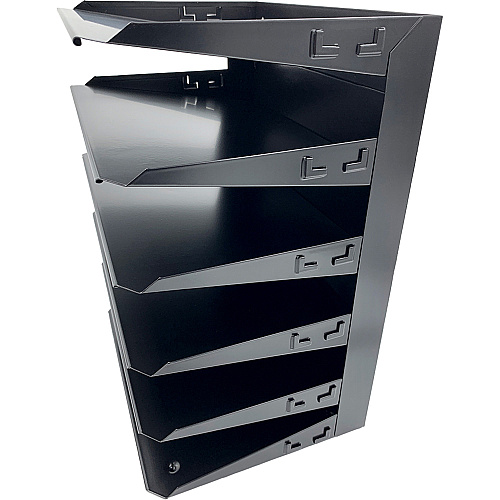 Huron Horizontal Slots Desk Organizer 6 Compartment(s) - Horizontal - 15" Height x 8.75" Width x 12" Depth - Durable, Label Holder - Black - Steel - 1 Each (HASZ0157)