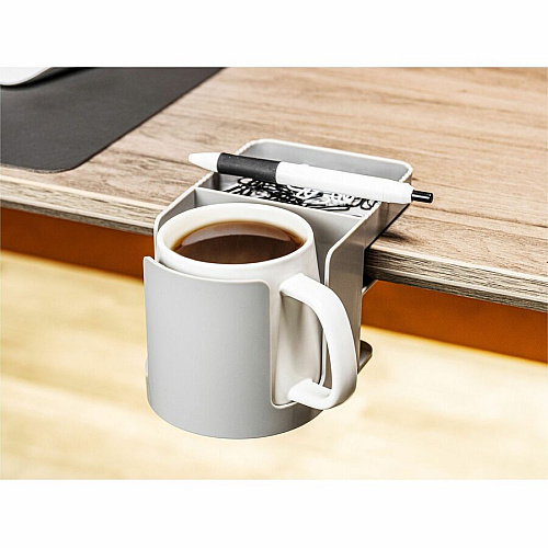 Deflecto Standing Desk Cup Holder 3.54" Height x 3.94" Width x 7.04" Depth - Cup Holder, Durable, Spill Resistant, Portable, Spring Loaded - Gray - Acrylonitrile Butadiene Styrene (ABS) - 1 Each (400000)