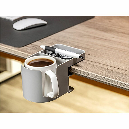Deflecto Standing Desk Cup Holder 3.54" Height x 3.94" Width x 7.04" Depth - Cup Holder, Durable, Spill Resistant, Portable, Spring Loaded - Gray - Acrylonitrile Butadiene Styrene (ABS) - 1 Each (400000)