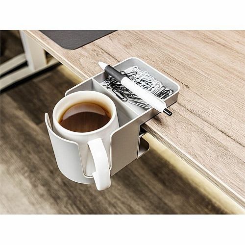 Deflecto Standing Desk Cup Holder 3.54" Height x 3.94" Width x 7.04" Depth - Cup Holder, Durable, Spill Resistant, Portable, Spring Loaded - Gray - Acrylonitrile Butadiene Styrene (ABS) - 1 Each (400000)