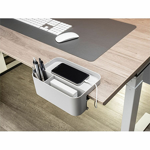 Deflecto Large Standing Desk Organizer 3 Compartment(s) - 3.50" Height x 9" Width x 6.17" Depth - Portable, Spring Loaded, Built-in Cord Catcher - Gray - Acrylonitrile Butadiene Styrene (ABS) - 1 Each (400002)