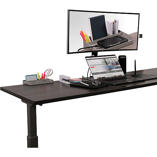 Deflecto Large Standing Desk Organizer 3 Compartment(s) - 3.50" Height x 9" Width x 6.17" Depth - Portable, Spring Loaded, Built-in Cord Catcher - Gray - Acrylonitrile Butadiene Styrene (ABS) - 1 Each (400002)
