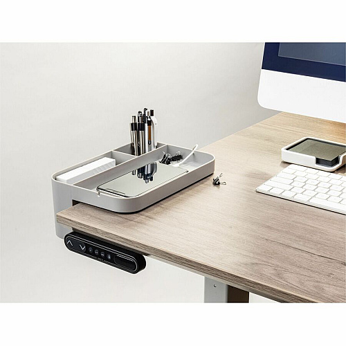 Deflecto Large Standing Desk Organizer 3 Compartment(s) - 3.50" Height x 9" Width x 6.17" Depth - Portable, Spring Loaded, Built-in Cord Catcher - Gray - Acrylonitrile Butadiene Styrene (ABS) - 1 Each (400002)