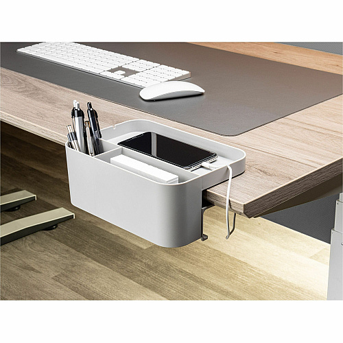 Deflecto Large Standing Desk Organizer 3 Compartment(s) - 3.50" Height x 9" Width x 6.17" Depth - Portable, Spring Loaded, Built-in Cord Catcher - Gray - Acrylonitrile Butadiene Styrene (ABS) - 1 Each (400002)