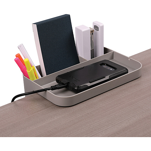 Deflecto Large Standing Desk Organizer 3 Compartment(s) - 3.50" Height x 9" Width x 6.17" Depth - Portable, Spring Loaded, Built-in Cord Catcher - Gray - Acrylonitrile Butadiene Styrene (ABS) - 1 Each (400002)