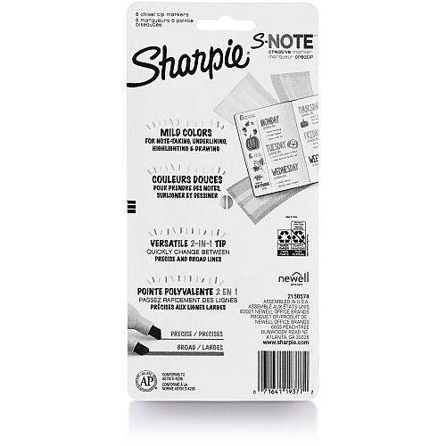 Sharpie S-Note Marker Chisel Marker Point - Mild Assorted Ink - 6 / Pack (2148157)