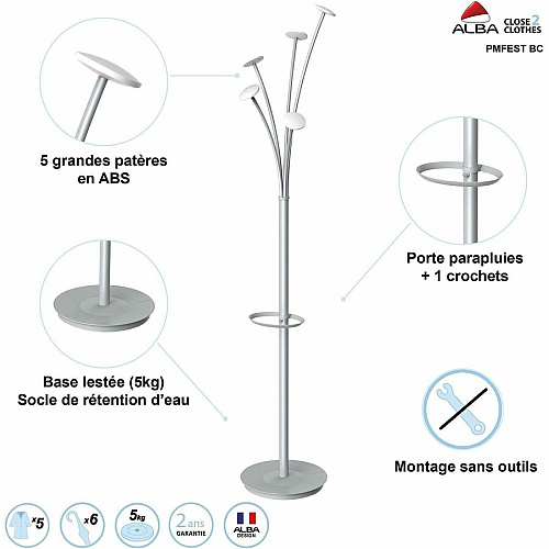 Alba Festival Coat Stand White - ABS Plastic, Steel, Metal - 1 Each (PMFESTBC)