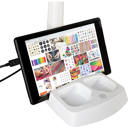 OttLite LED Desk Lamp with Charging Station 26.5" Height x 7.5" Width - LED Bulb - USB Charging, Flexible Arm, Adjustable Height, ClearSun LED - Plastic - Desk Mountable - White - for Tablet, Phone, Desk - 1 Each (CSA77WGCSHPR)