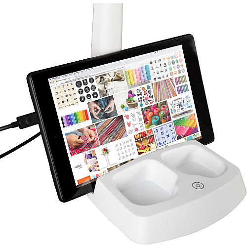 OttLite LED Desk Lamp with Charging Station 26.5" Height x 7.5" Width - LED Bulb - USB Charging, Flexible Arm, Adjustable Height, ClearSun LED - Plastic - Desk Mountable - White - for Tablet, Phone, Desk - 1 Each (CSA77WGCSHPR)