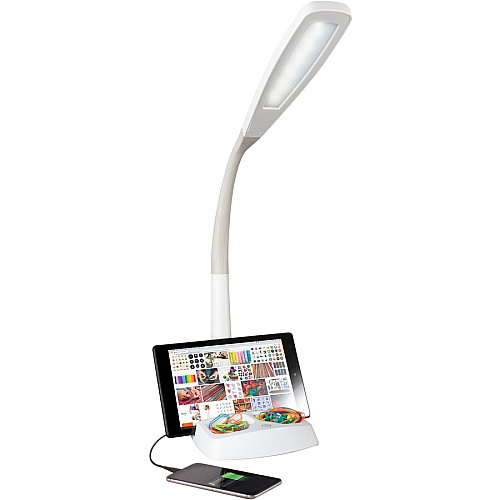 OttLite LED Desk Lamp with Charging Station 26.5" Height x 7.5" Width - LED Bulb - USB Charging, Flexible Arm, Adjustable Height, ClearSun LED - Plastic - Desk Mountable - White - for Tablet, Phone, Desk - 1 Each (CSA77WGCSHPR)