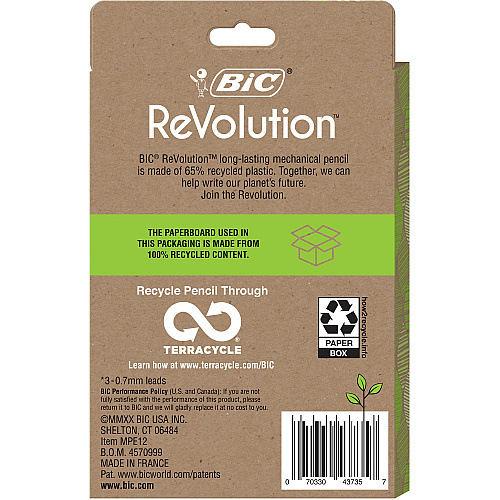 BIC Ecolutions Xtra Life Mechanical Pencil 0.7 mm Black Lead - #2, HB - Medium Point - Assorted Barrel - 1 Dozen (MPE12)