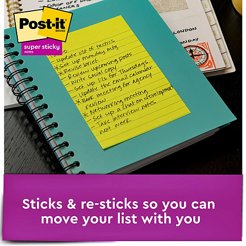 Post-it&reg; Super Sticky Notes - Energy Boost Color Collection 4" Flag/Note Width x 6" Flag/Note Length - Rectangle - 45 Sheets per Pad - Vital Orange, Tropical Pink, Blue Paradise, Limeade - Sticky - 24 / Pack (66024SSAUCP)