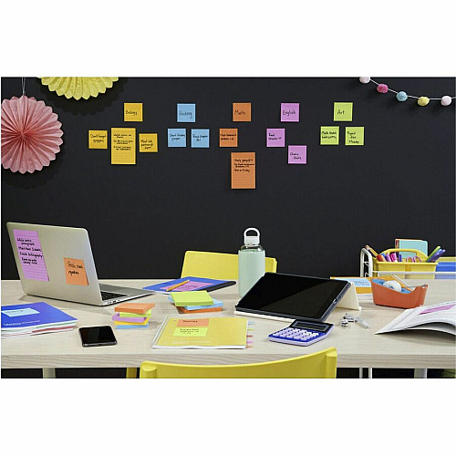 Post-it&reg; Super Sticky Notes - Energy Boost Color Collection 4" Flag/Note Width x 6" Flag/Note Length - Rectangle - 45 Sheets per Pad - Vital Orange, Tropical Pink, Blue Paradise, Limeade - Sticky - 24 / Pack (66024SSAUCP)