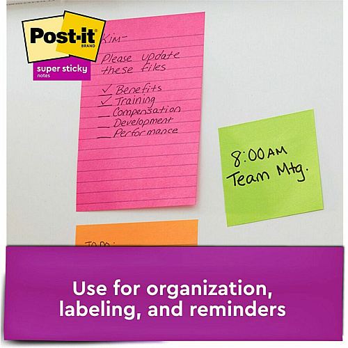 Post-it&reg; Super Sticky Notes - Supernova Neons Color Collection 4" Flag/Note Width x 6" Flag/Note Length - Rectangle - 45 Sheets per Pad - Blue, Green, Pink, Lilac - Sticky - 24 / Pack (66024SSMIACP)
