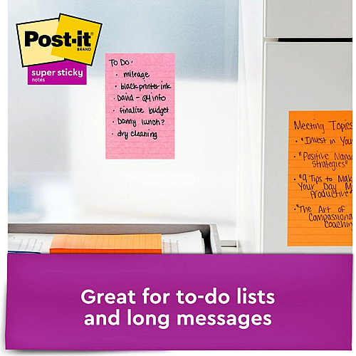 Post-it&reg; Super Sticky Notes - Supernova Neons Color Collection 4" Flag/Note Width x 6" Flag/Note Length - Rectangle - 45 Sheets per Pad - Blue, Green, Pink, Lilac - Sticky - 24 / Pack (66024SSMIACP)