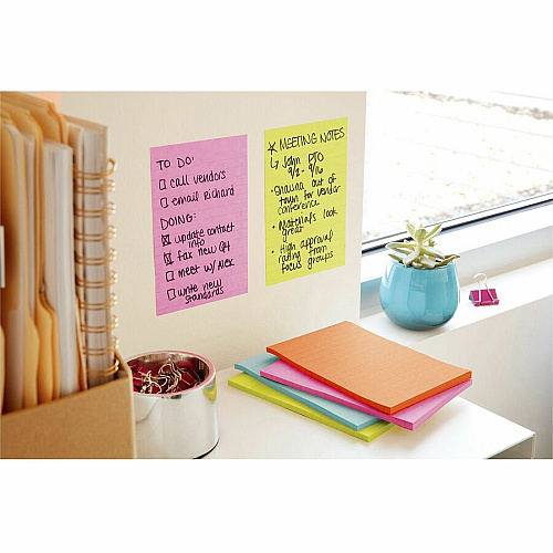 Post-it&reg; Super Sticky Notes - Supernova Neons Color Collection 4" Flag/Note Width x 6" Flag/Note Length - Rectangle - 45 Sheets per Pad - Blue, Green, Pink, Lilac - Sticky - 24 / Pack (66024SSMIACP)