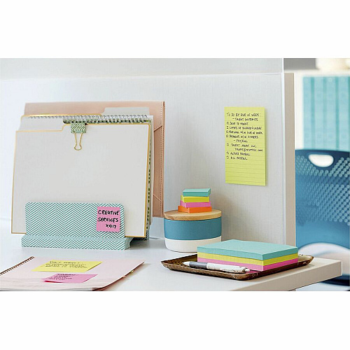Post-it&reg; Super Sticky Notes - Supernova Neons Color Collection 4" Flag/Note Width x 6" Flag/Note Length - Rectangle - 45 Sheets per Pad - Blue, Green, Pink, Lilac - Sticky - 24 / Pack (66024SSMIACP)
