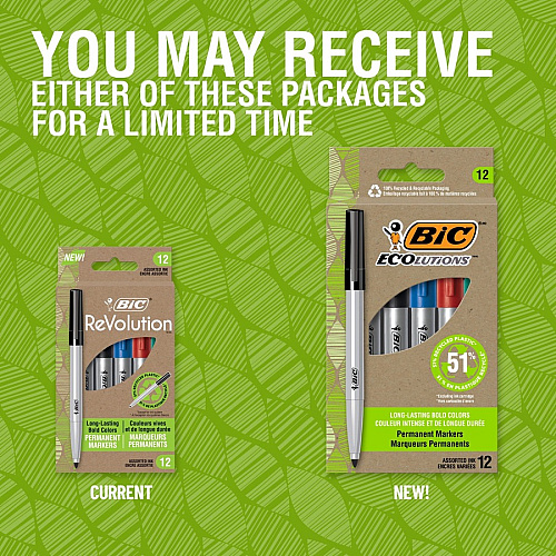 BIC Ecolutions Permanent Marker 4.2 mm Bullet Marker Point - Blue, Green, Black, Red Ink - 1 Dozen (PMER12AST)