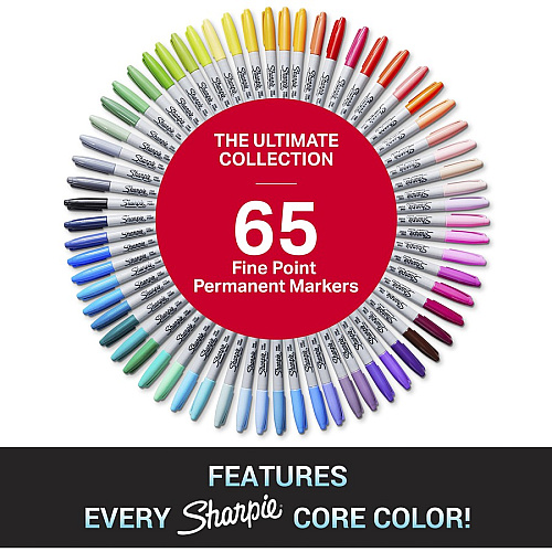 Sharpie Ultimates Permanent Marker Fine Marker Point - Multicolor - 65 / Box (2136724)