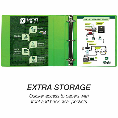 Samsill Earthchoice Durable View Binder 2" Binder Capacity - Letter - 8 1/2" x 11" Sheet Size - 425 Sheet Capacity - 3 Ring(s) - Fastener(s): Round Ring - Pocket(s): 2, Internal - Chipboard - Assorted - Recycled - Bio-based, Durable, Clear Overl (MS48669)
