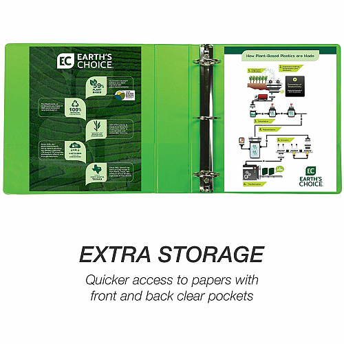 Samsill Earthchoice Durable View Binder 2" Binder Capacity - Letter - 8 1/2" x 11" Sheet Size - 425 Sheet Capacity - 3 Ring(s) - Fastener(s): Round Ring - Pocket(s): 2, Internal - Chipboard - Assorted - Recycled - Bio-based, Durable, Clear Overl (MS48669)
