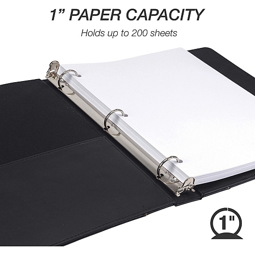 Samsill Contrast Stitch Leather Ring Binder 1" Binder Capacity - Letter - 8 1/2" x 11" Sheet Size - 200 Sheet Capacity - Fastener(s): Round Ring - Pocket(s): 2, Internal - Bonded Leather, LeatherGrain - Black - Durable, Spine, Rivet - 1 Each (15710)