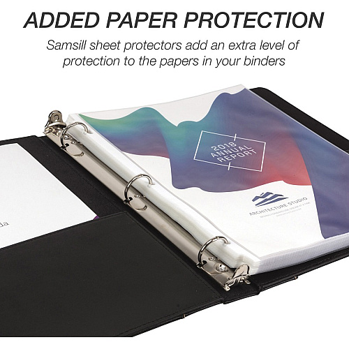 Samsill Contrast Stitch Leather Ring Binder 1" Binder Capacity - Letter - 8 1/2" x 11" Sheet Size - 200 Sheet Capacity - Fastener(s): Round Ring - Pocket(s): 2, Internal - Bonded Leather, LeatherGrain - Black - Durable, Spine, Rivet - 1 Each (15710)