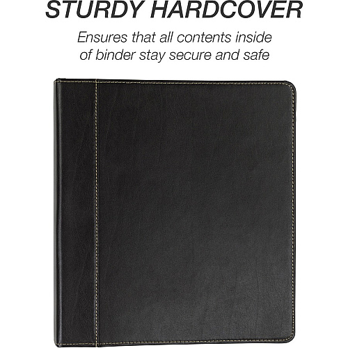 Samsill Contrast Stitch Leather Ring Binder 1" Binder Capacity - Letter - 8 1/2" x 11" Sheet Size - 200 Sheet Capacity - Fastener(s): Round Ring - Pocket(s): 2, Internal - Bonded Leather, LeatherGrain - Black - Durable, Spine, Rivet - 1 Each (15710)