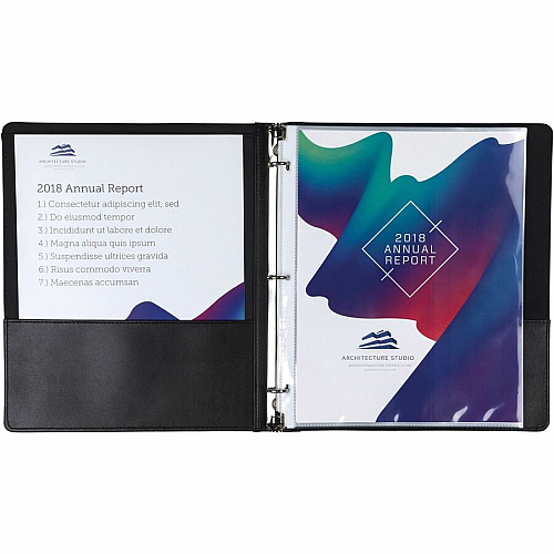 Samsill Contrast Stitch Leather Ring Binder 1" Binder Capacity - Letter - 8 1/2" x 11" Sheet Size - 200 Sheet Capacity - Fastener(s): Round Ring - Pocket(s): 2, Internal - Bonded Leather, LeatherGrain - Black - Durable, Spine, Rivet - 1 Each (15710)
