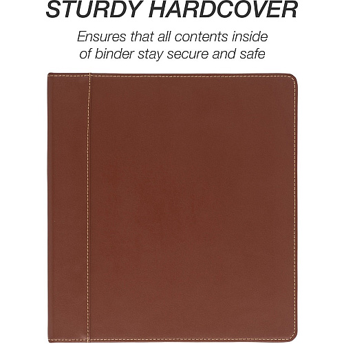 Samsill Contrast Stitch Leather Ring Binder 1" Binder Capacity - Letter - 8 1/2" x 11" Sheet Size - 200 Sheet Capacity - 1" Ring - Round Ring Fastener(s) - 2 Internal Pocket(s) - Bonded Leather, LeatherGrain - Tan - Durable, Spine, Rivet - 1 Each (15712)