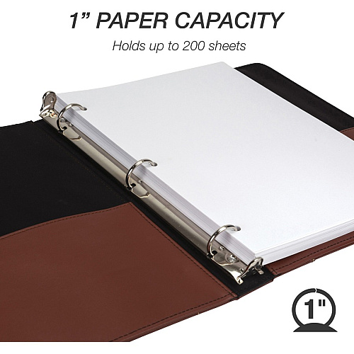 Samsill Contrast Stitch Leather Ring Binder 1" Binder Capacity - Letter - 8 1/2" x 11" Sheet Size - 200 Sheet Capacity - 1" Ring - Round Ring Fastener(s) - 2 Internal Pocket(s) - Bonded Leather, LeatherGrain - Tan - Durable, Spine, Rivet - 1 Each (15712)