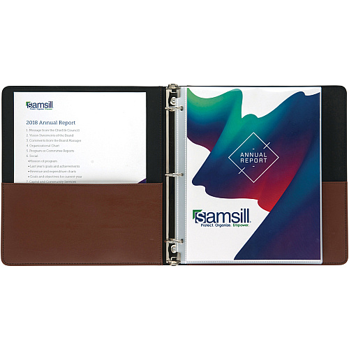 Samsill Contrast Stitch Leather Ring Binder 1" Binder Capacity - Letter - 8 1/2" x 11" Sheet Size - 200 Sheet Capacity - 1" Ring - Round Ring Fastener(s) - 2 Internal Pocket(s) - Bonded Leather, LeatherGrain - Tan - Durable, Spine, Rivet - 1 Each (15712)