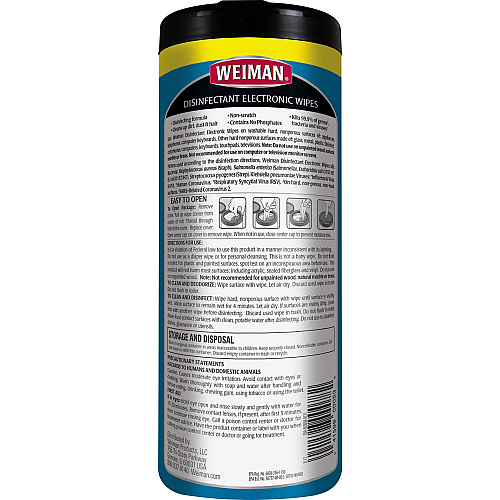 Weiman E-Tronic Wipes For TV, Keyboard, Monitor, Notebook, Smartphone, Tablet, Electronics, Plasma Display, LCD - Streak-free, Lint-free, Ammonia-free, Anti-static, Pre-moistened - White - 30/Tub - 1 Each (93A)