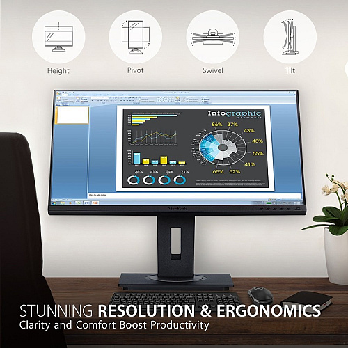 ViewSonic VG2448A 24 Inch IPS 1080p Ergonomic Monitor with Ultra-Thin Bezels, HDMI, DisplayPort, USB, VGA, and 40 Degree Tilt for Home and Office