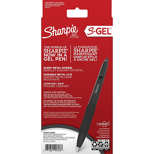 Sharpie S-Gel Premium Metal Barrel Gel Pen, Retractable, Medium 0.7 mm, Black Ink, Black Barrel, 4/Pack (2153578)