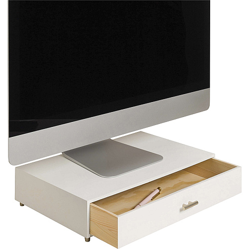 U Brands Juliet Collection Monitor Stand 20 lb Load Capacity - 16.50" Height x 10.30" Width x 3.50" Depth - Desktop, Table - Pine Wood, Brass - White (3460U0206)