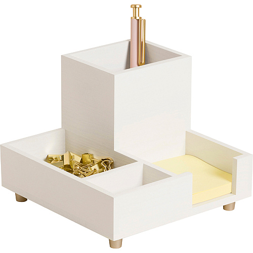 U Brands Juliet Collection Compartment Cup 4 Compartment(s) - 4.50" Height x 6" Width x 6" Depth - Desktop, Tabletop - White - Pine Wood, Brass - 1 Each (5217U0312)