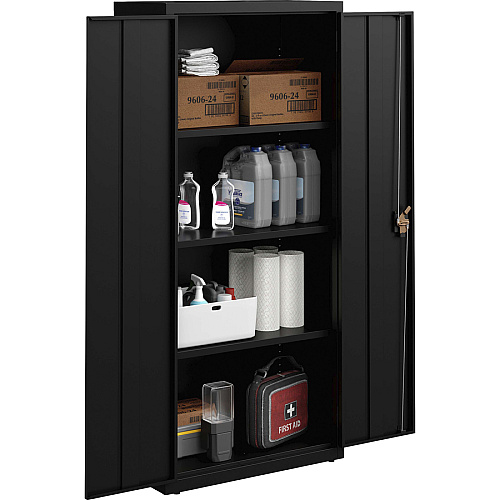 Lorell Fortress Series Slimline Storage Cabinet 30" Width x 15" Depth x 66" Height - 4 x Shelf(ves) - 720 lb Load Capacity - Durable, Welded, Nonporous Surface, Recessed Handle, Removable Lock, Locking System - Black - Baked Enamel - Steel -  (LLR69830BK)