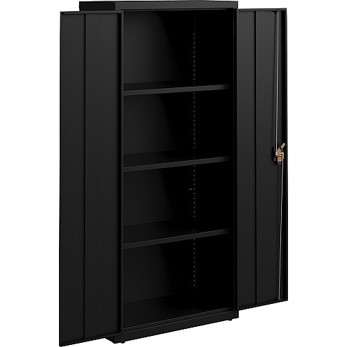 Lorell Fortress Series Slimline Storage Cabinet 30" Width x 15" Depth x 66" Height - 4 x Shelf(ves) - 720 lb Load Capacity - Durable, Welded, Nonporous Surface, Recessed Handle, Removable Lock, Locking System - Black - Baked Enamel - Steel -  (LLR69830BK)