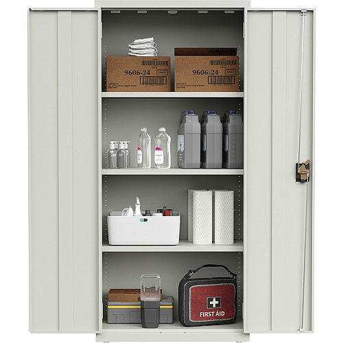 Lorell Fortress Series Slimline Storage Cabinet 30" Width x 15" Depth x 66" Height - 4 x Shelf(ves) - 720 lb Load Capacity - Durable, Welded, Nonporous Surface, Recessed Handle, Removable Lock, Locking System - Light Gray - Baked Enamel - St (LLR69830LGY)
