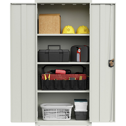 Lorell Fortress Series Slimline Storage Cabinet 30" Width x 15" Depth x 66" Height - 4 x Shelf(ves) - 720 lb Load Capacity - Durable, Welded, Nonporous Surface, Recessed Handle, Removable Lock, Locking System - Light Gray - Baked Enamel - St (LLR69830LGY)