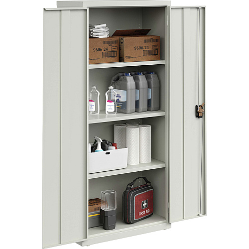 Lorell Fortress Series Slimline Storage Cabinet 30" Width x 15" Depth x 66" Height - 4 x Shelf(ves) - 720 lb Load Capacity - Durable, Welded, Nonporous Surface, Recessed Handle, Removable Lock, Locking System - Light Gray - Baked Enamel - St (LLR69830LGY)