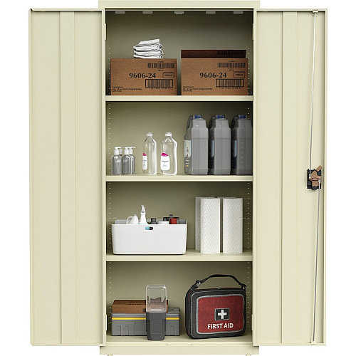 Lorell Fortress Series Slimline Storage Cabinet 30" Width x 15" Depth x 66" Height - 4 x Shelf(ves) - 720 lb Load Capacity - Durable, Welded, Nonporous Surface, Recessed Handle, Removable Lock, Locking System - Putty - Baked Enamel - Steel - (LLR69830PTY)