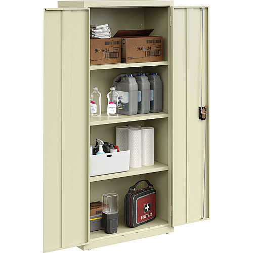Lorell Fortress Series Slimline Storage Cabinet 30" Width x 15" Depth x 66" Height - 4 x Shelf(ves) - 720 lb Load Capacity - Durable, Welded, Nonporous Surface, Recessed Handle, Removable Lock, Locking System - Putty - Baked Enamel - Steel - (LLR69830PTY)