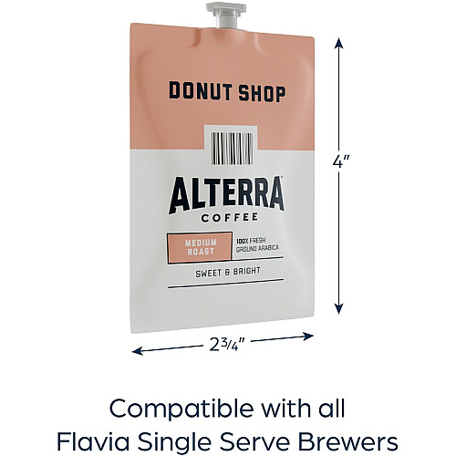 Alterra Freshpack Donut Shop Coffee Compatible with Flavia Aroma, Flavia Barista, FLAVIA Creation 600, Flavia Creation 500, Flavia Creation 200, Flavia Creation 150, Flavia Creation 300 - Medium - Freshpack - Donut Shop Blend - 100 / Carton (48019)