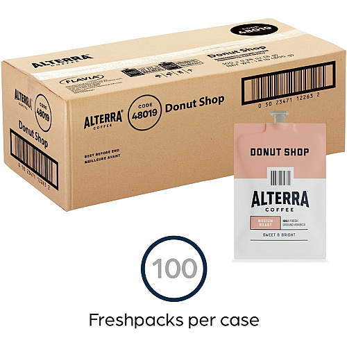 Alterra Freshpack Donut Shop Coffee Compatible with Flavia Aroma, Flavia Barista, FLAVIA Creation 600, Flavia Creation 500, Flavia Creation 200, Flavia Creation 150, Flavia Creation 300 - Medium - Freshpack - Donut Shop Blend - 100 / Carton (48019)