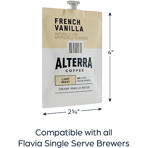 Alterra Freshpack French Vanilla Coffee Compatible with Flavia Aroma, Flavia Barista, FLAVIA Creation 600, Flavia Creation 500, Flavia Creation 200, Flavia Creation 150, Flavia Creation 300 - Medium - Freshpack - 100 / Carton (48009)