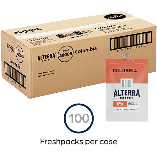 Alterra Freshpack Colombia Coffee Compatible with Flavia Aroma, Flavia Barista, FLAVIA Creation 600, Flavia Creation 500, Flavia Creation 200, Flavia Creation 150, Flavia Creation 300 - Medium - Freshpack - 100 / Carton (48006)